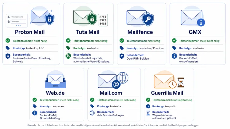 7 E-Mail-Dienste: Telefonnummernüberprüfung nicht nötig