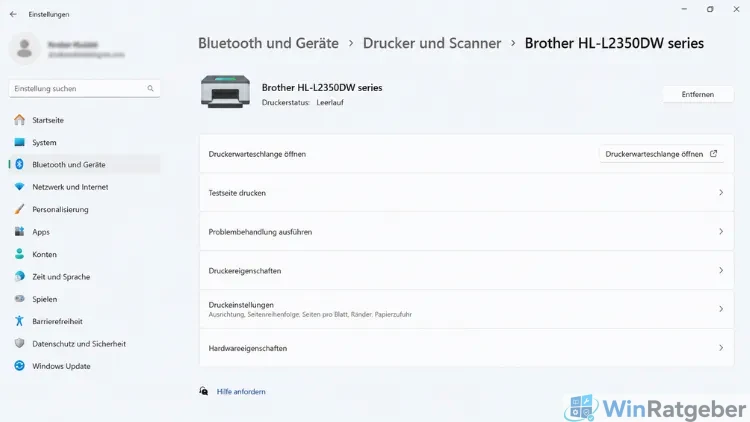 Bluetooth und Geräte - Druckereinstellungen