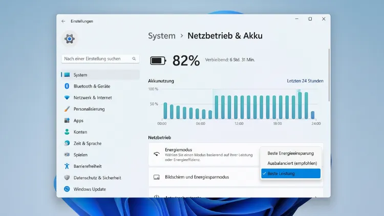 Energiesparplan und Netzteil prüfen