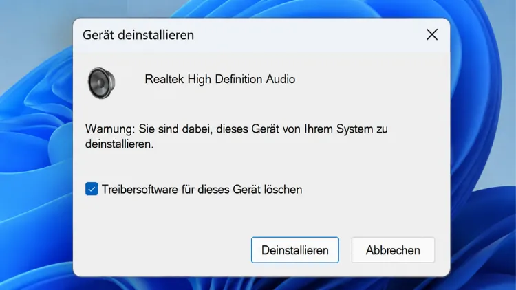 Gerät deinstallieren – Bestätigungsdialog