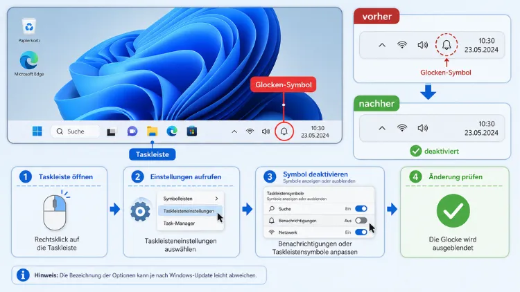 Glocken-Symbol aus der Taskleiste in Windows 11 entfernen