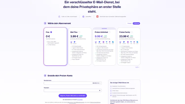 Konto erstellen auf Proton Mail