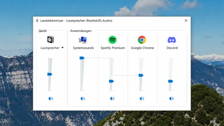 Lautstärkemixer öffnen und Apps einzeln regeln
