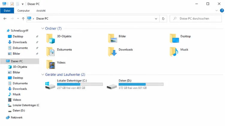 Windows Explorer: Dieser PC Ansicht